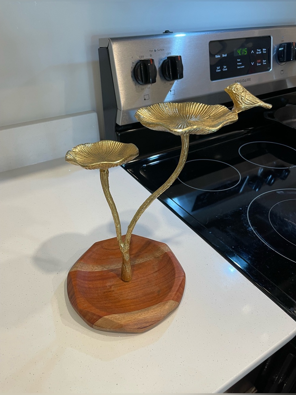 Bird on Lily Pads Jewelry Stand/Trinket Holder, Wooden Base, 11”